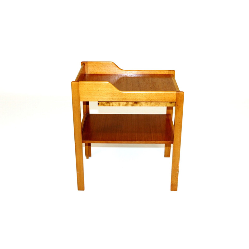 Comodino vintage in teak e faggio di C.A. Acking, Svezia, 1960