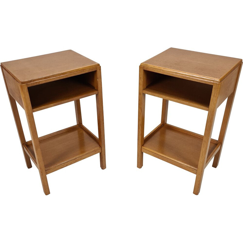 Pair vintage oak Art Deco bedside tables by Wake & Dean Ltd, England 1953