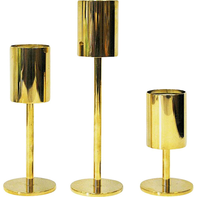 Vintage Classic and beautiful Brass Candleholder set Scandinavian 1970s