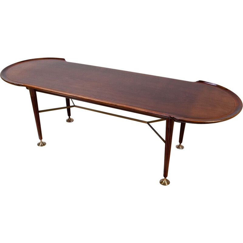 Vintage Mahogany and brass Coffee table by A.Patijn 1950s