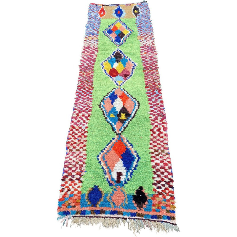 Tappeto berbero vintage boujaad in lana e cotone fatto a mano