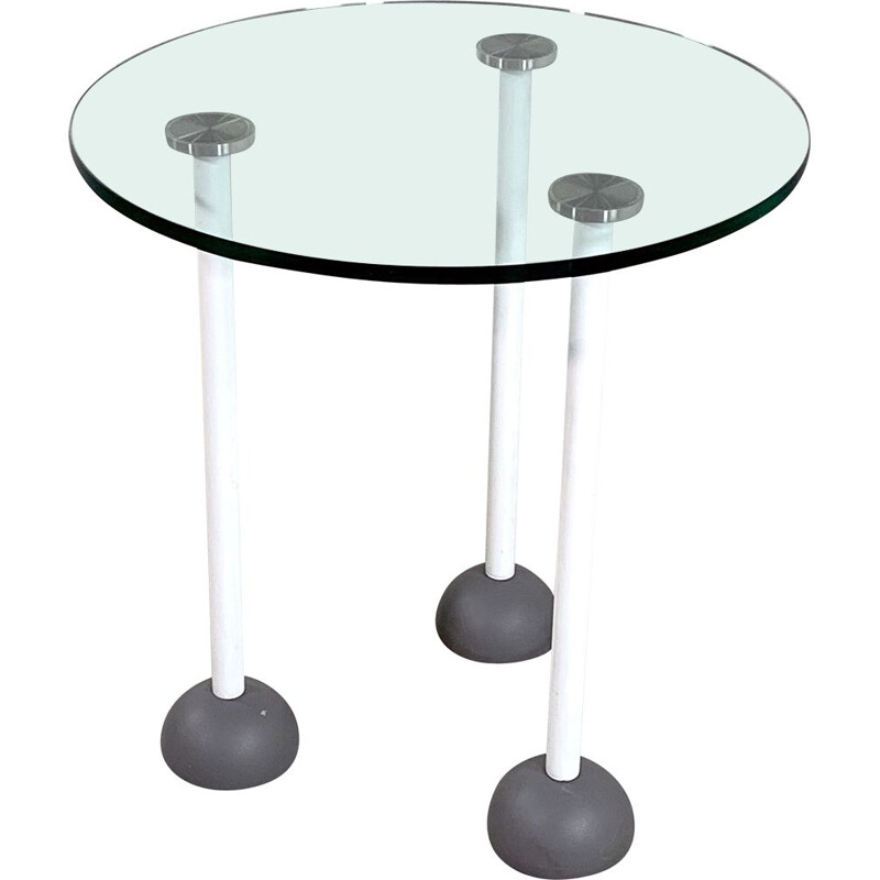 Vintage Glass Side Table with Wheels Memphis 1980s