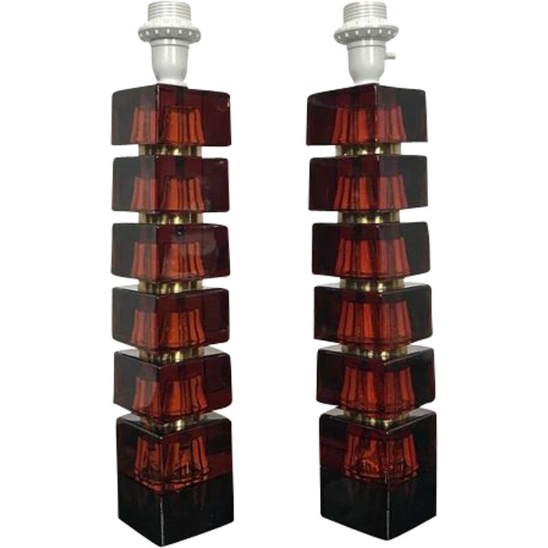 Pair of vintage Table Lamps By Carl Fagerlund For Orrefors, 1960s