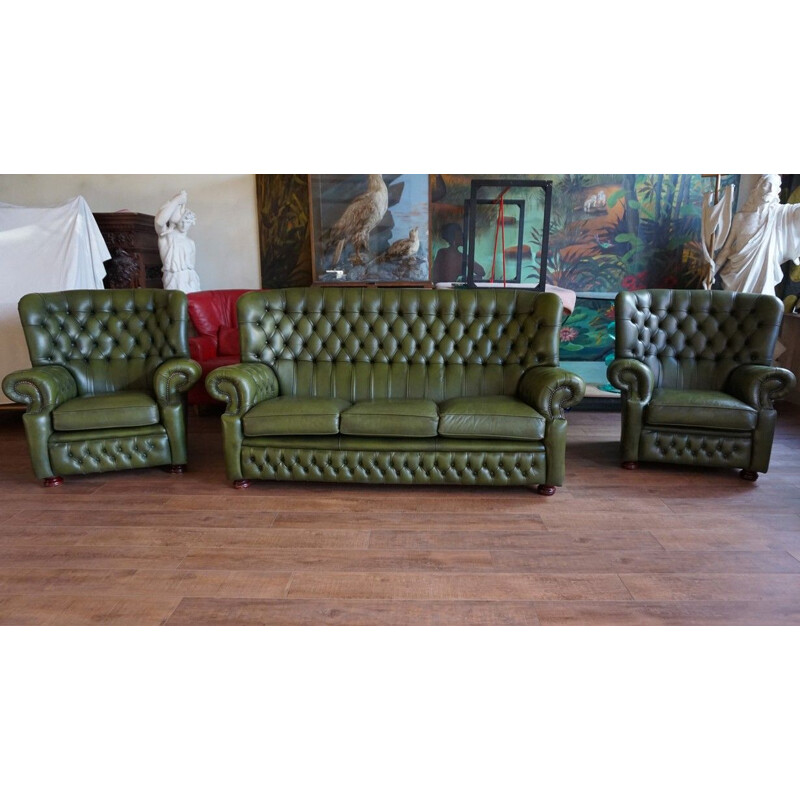 Set of 3 vintage Chesterfield Sofa & Armchairs from Springvale English 1990s