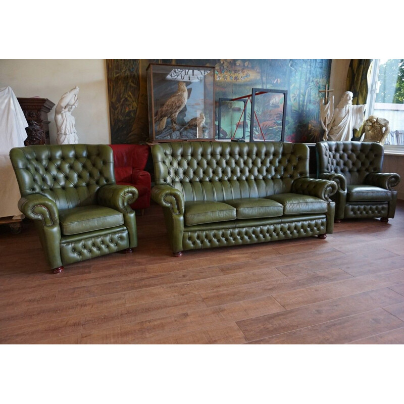 Set of 3 vintage Chesterfield Sofa & Armchairs from Springvale English 1990s