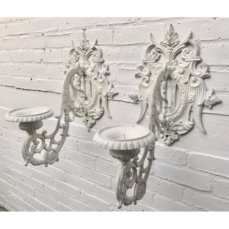 Pair of vintage Antique Cast Iron Wall Candle Holders 