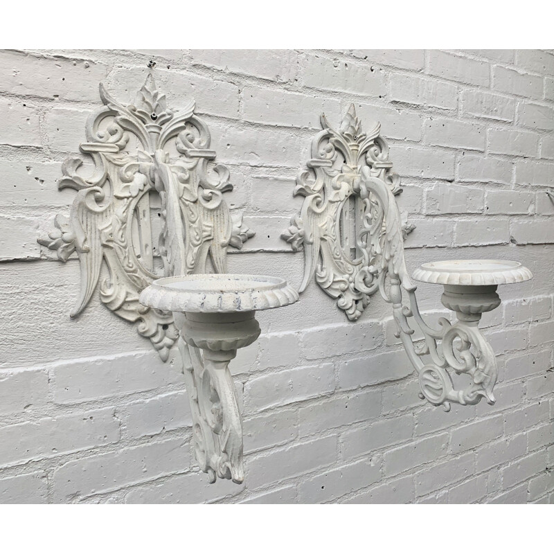 Pair of vintage Antique Cast Iron Wall Candle Holders 