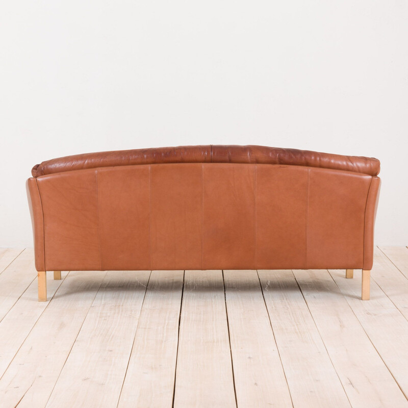 Vintage Mogens Hansen 2,5 seater sofa cognac leather, Denmark, 1970s