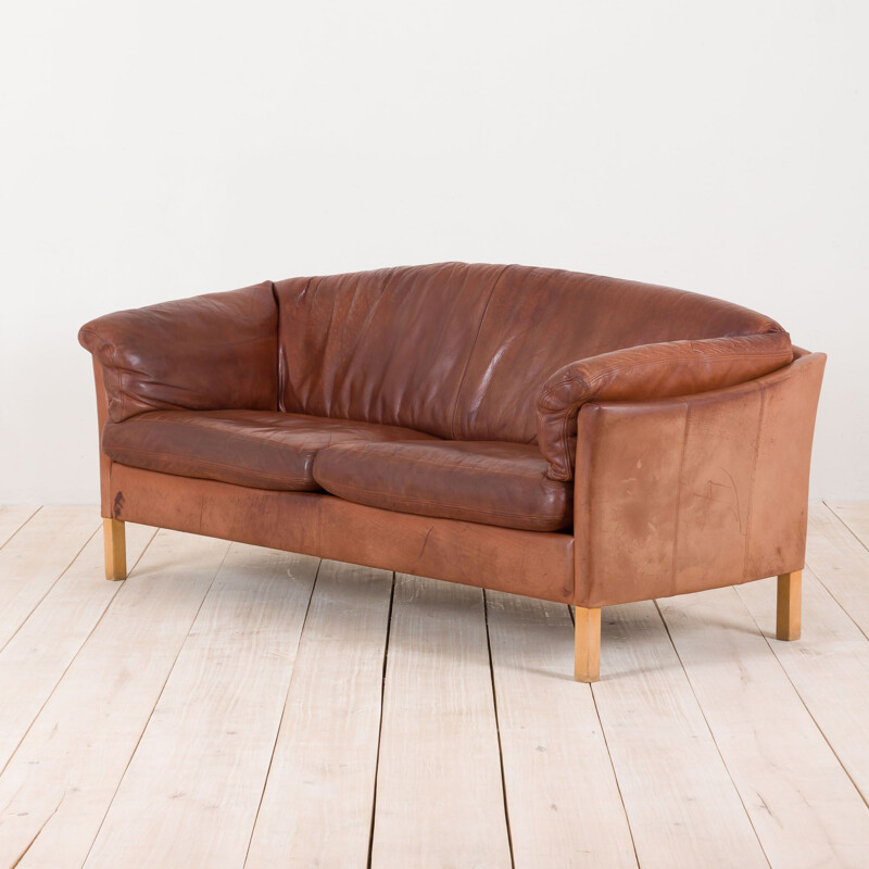 Vintage Mogens Hansen 2,5 seater sofa cognac leather, Denmark, 1970s