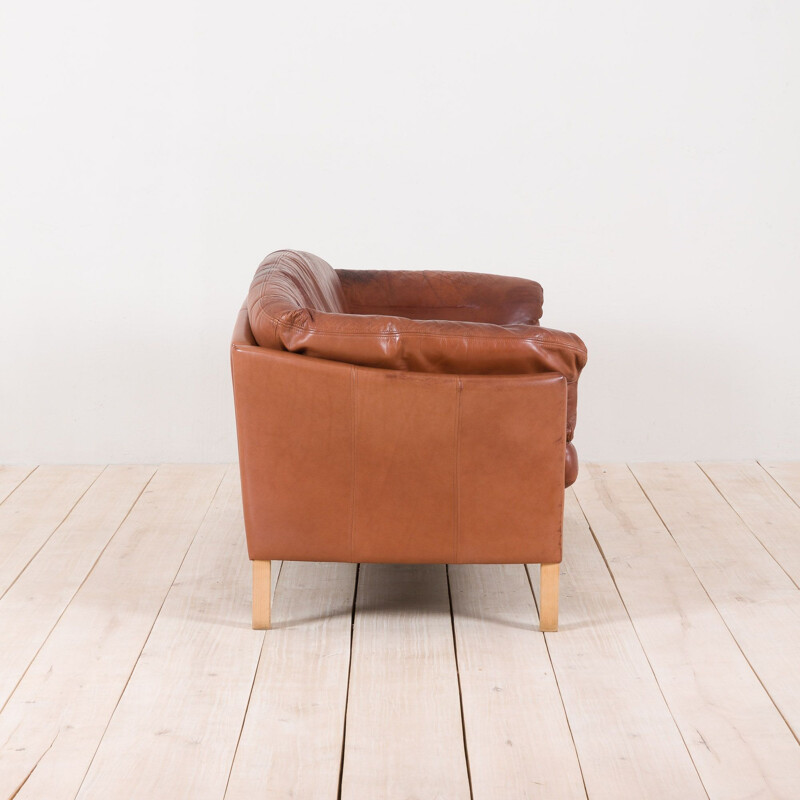 Vintage Mogens Hansen 2,5 seater sofa cognac leather, Denmark, 1970s