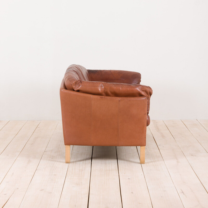 Vintage Mogens Hansen 2,5 seater sofa cognac leather, Denmark, 1970s