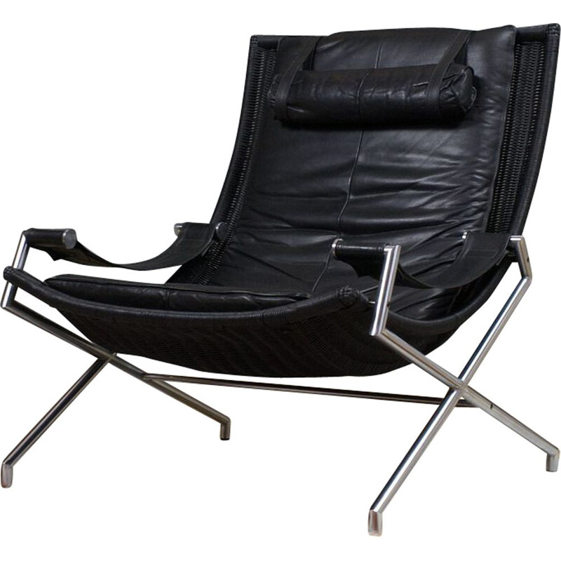 Vintage leather lounge chair by Gerard van den Berg, Rohé 1980s