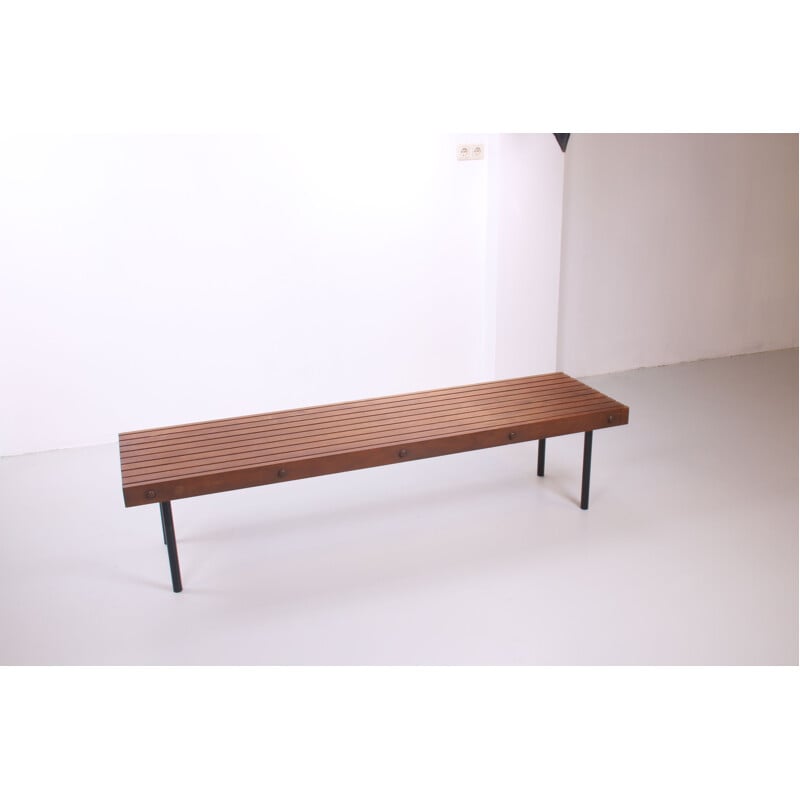 Vintage wooden bench with metal legs Germany