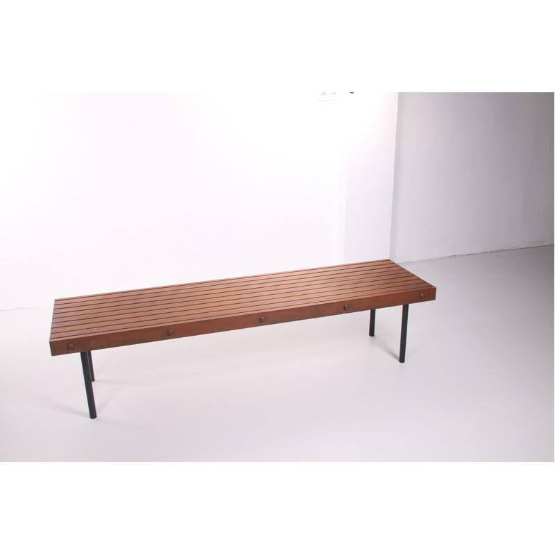 Vintage wooden bench with metal legs Germany