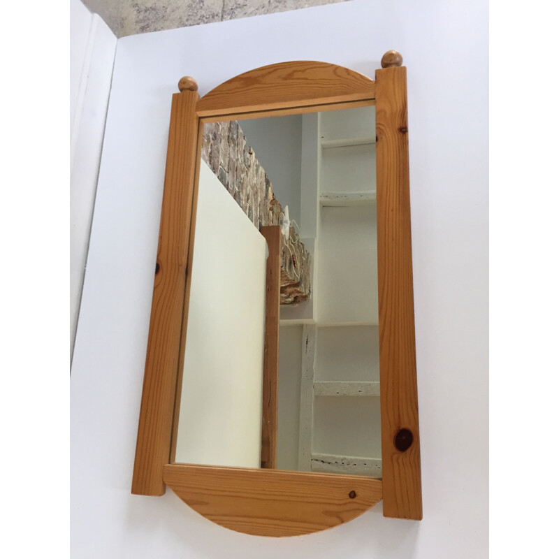 Vintage Fir Wood Mirror 1980