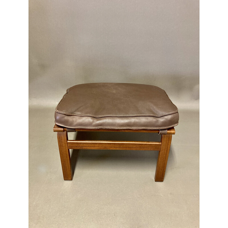 Vintage Ottoman Teak Scandinavian Leather 1960