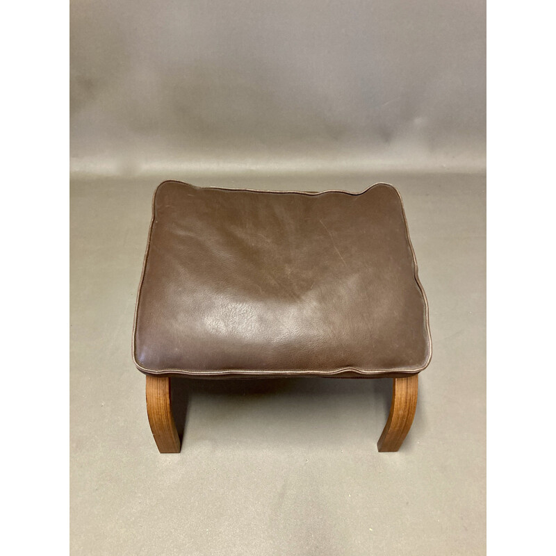 Vintage Ottoman Teak Scandinavian Leather 1960