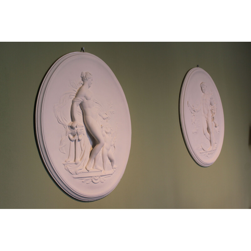 Pair of Vintage Bas-reliefs with mythological subjects Aphrodite and Adonis 1970s