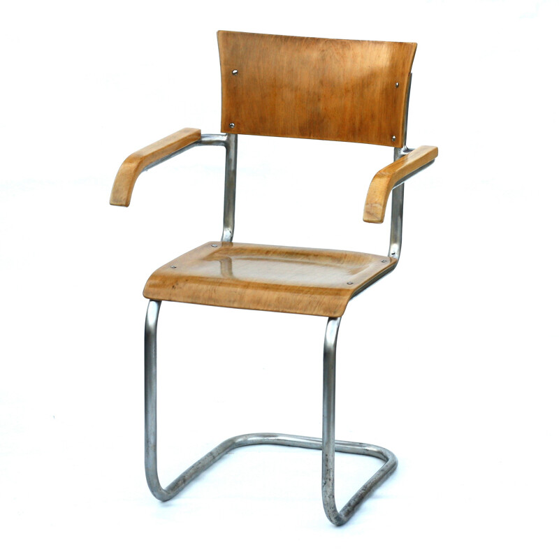 Cantilever chair in chromed steel and plywood, Mart STAM - 1960s