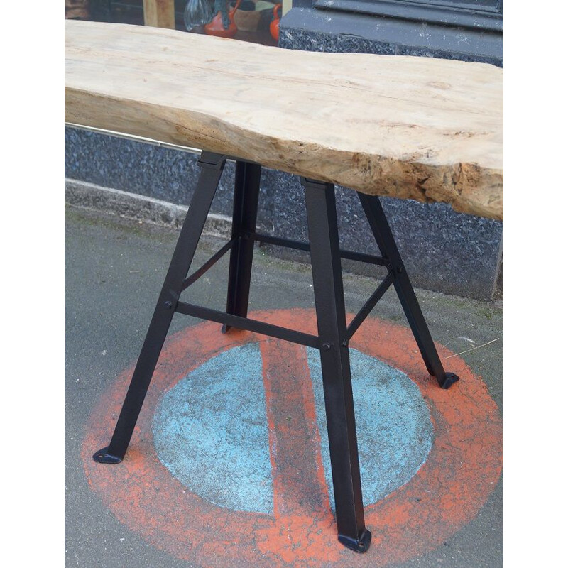 Large vintage console in solid elm and steel 1950s