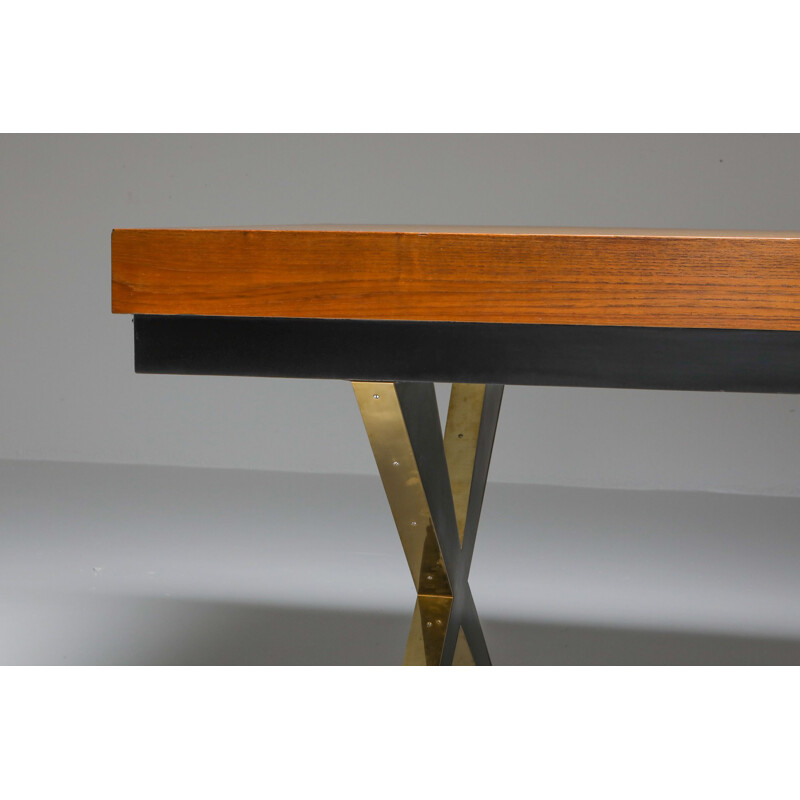 Vintage Desk on Brass X Shaped Legs Italian 1970s