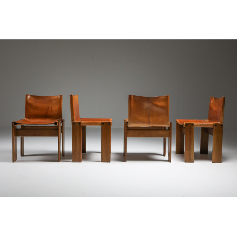 6 chaises à manger "moines" en cuir de Cognac par Afra &Tobia Scarpa, 1970