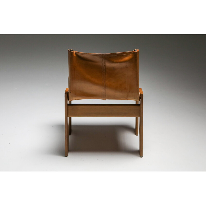 6 Vintage Cognac Leather 'Monk' Dining Chairs by Afra & Tobia Scarpa 1970s