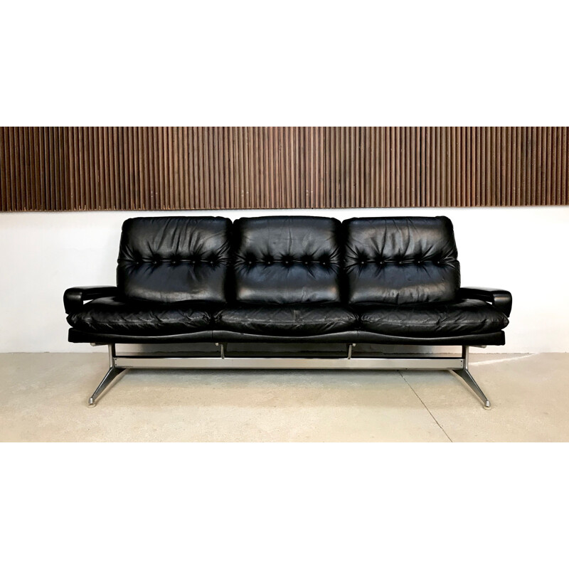 Vintage 'King' Leather 3-Seater Sofa by André Vandenbeuck for Strässle, 1960s