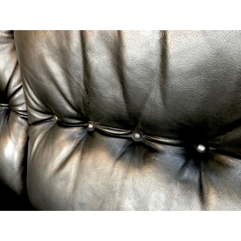 Vintage 'King' Leather 3-Seater Sofa by André Vandenbeuck for Strässle, 1960s