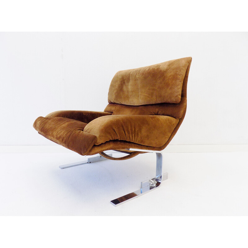 Vintage Onda suede lounge chair by Giovanni Offredi Saporiti Italia