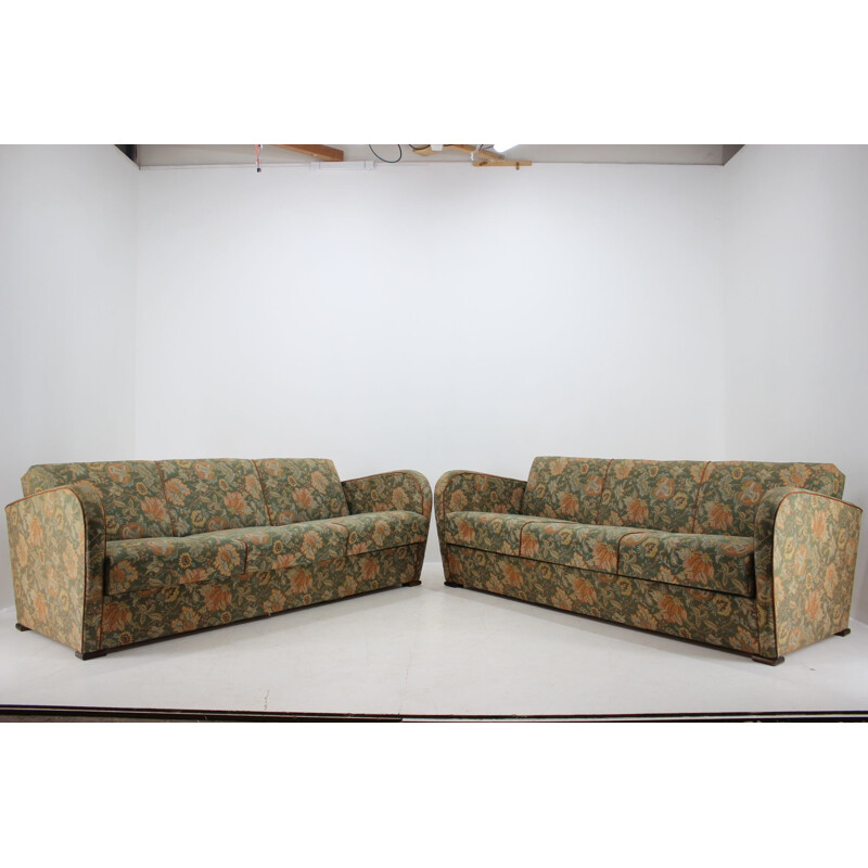 Pair of 3-seater vintage sofas, Art Deco, Jindřich Halabala 1930