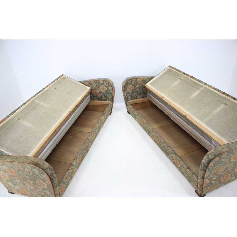 Pair of 3-seater vintage sofas, Art Deco, Jindřich Halabala 1930