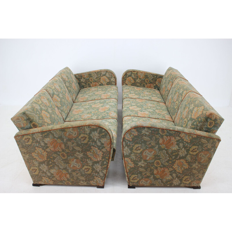 Pair of 3-seater vintage sofas, Art Deco, Jindřich Halabala 1930