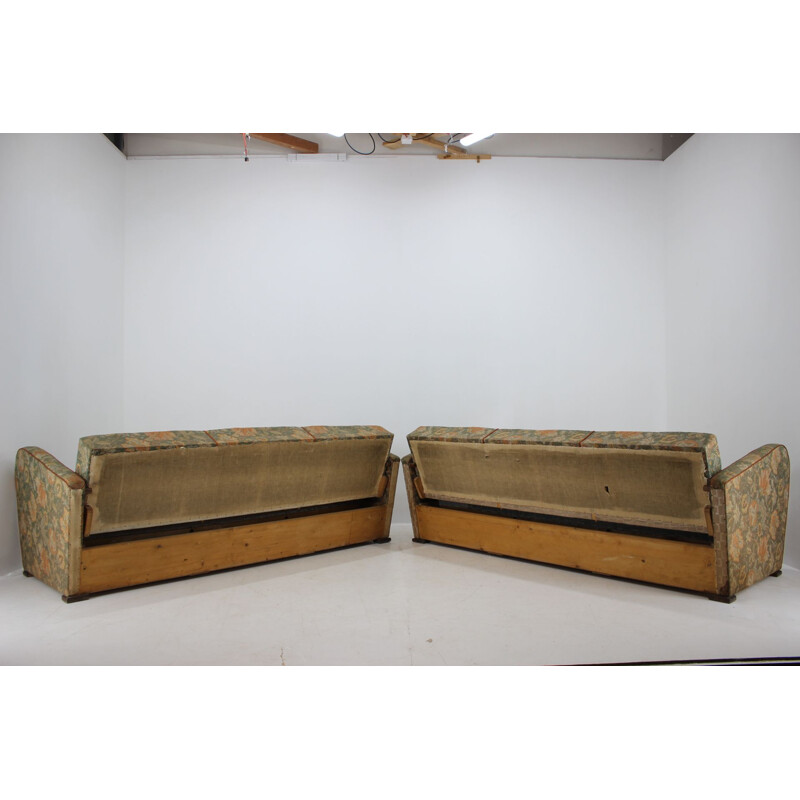 Pair of 3-seater vintage sofas, Art Deco, Jindřich Halabala 1930