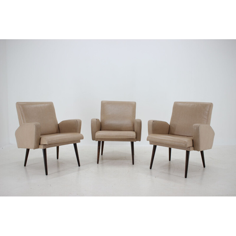 Set of 3 vintage leather armchairs by Miroslav Navrátil, Czechoslovakia 1970