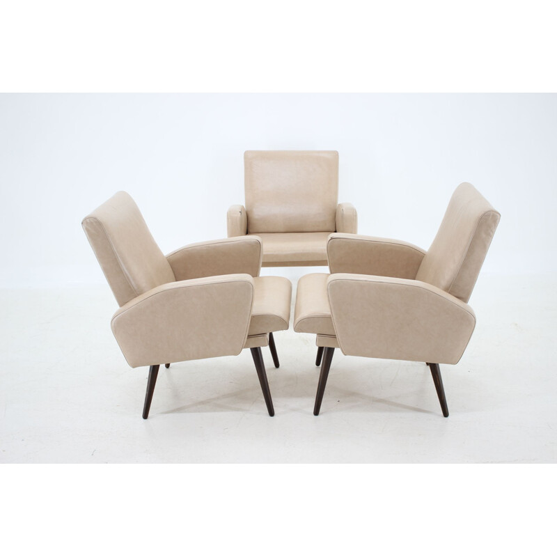 Set of 3 vintage leather armchairs by Miroslav Navrátil, Czechoslovakia 1970