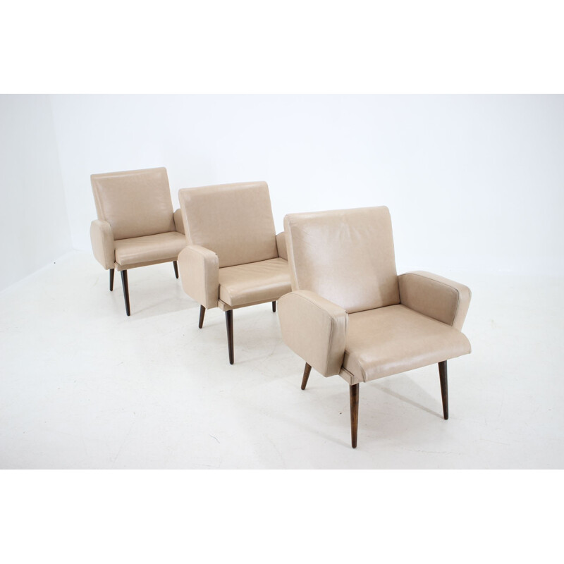 Set of 3 vintage leather armchairs by Miroslav Navrátil, Czechoslovakia 1970