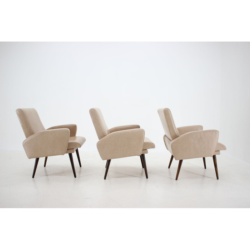 Set van 3 vintage lederen fauteuils van Miroslav Navrátil, Tsjechoslowakije 1970