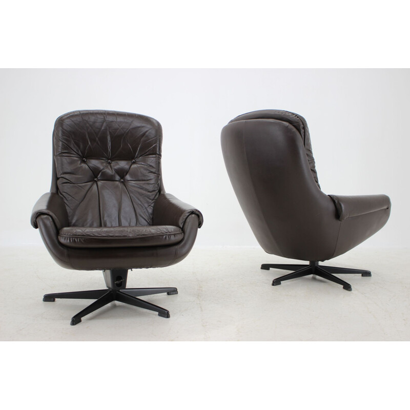 Pair of vintage leather lounge armchairs by Peem, Scandinavia 1970