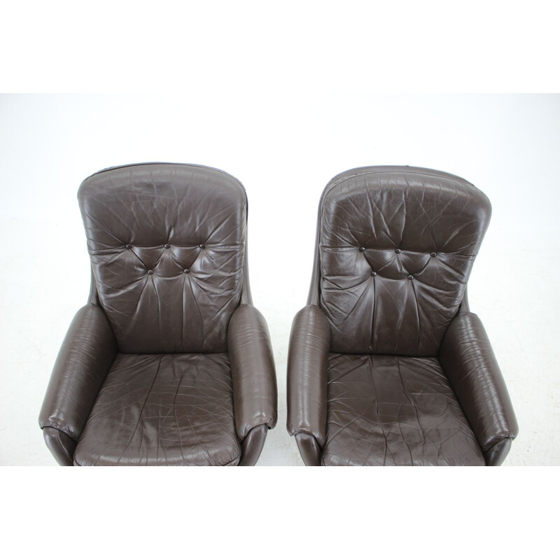 Pair of vintage leather lounge armchairs by Peem, Scandinavia 1970