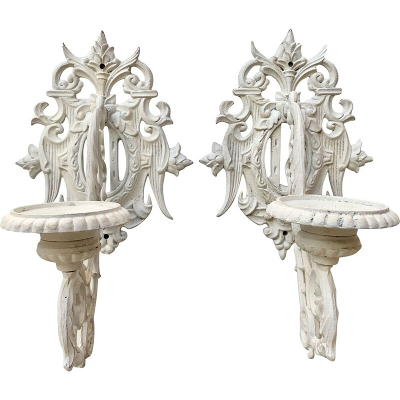 Pair of vintage Antique Cast Iron Wall Candle Holders 