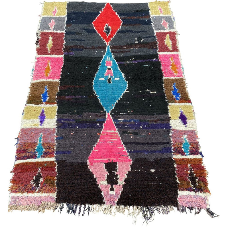 Klein vintage Berber tapijt Boucherouite zwart