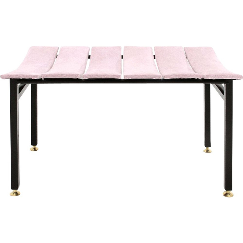 Vintage Padded bench in pink velvet, 1950s