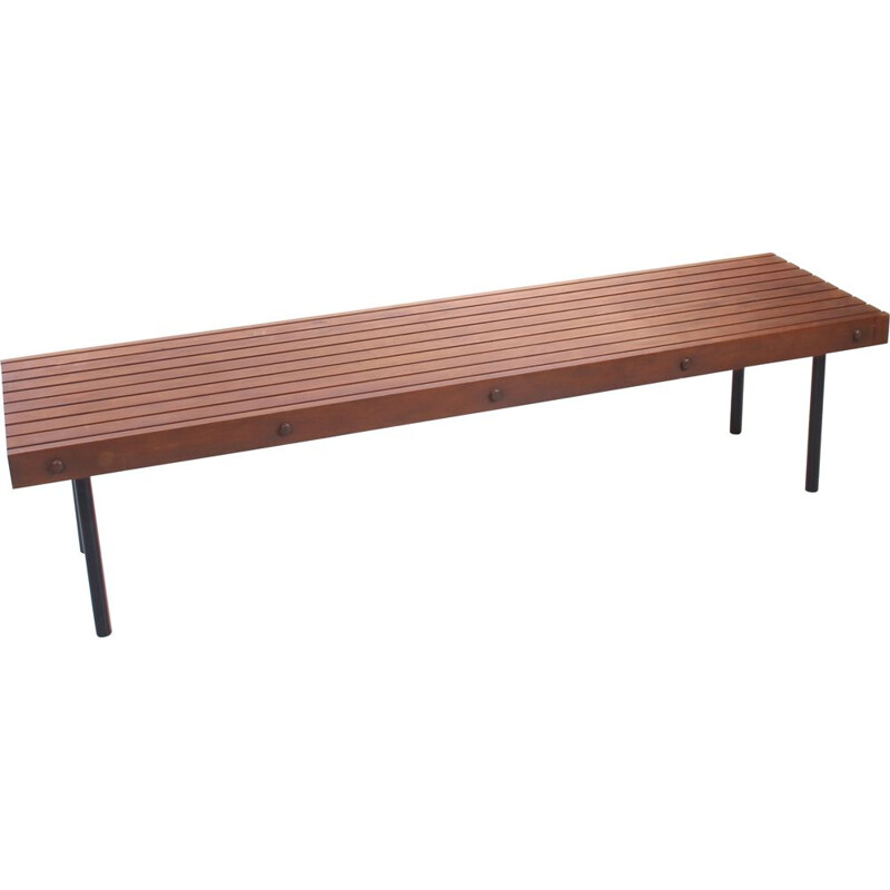 Vintage wooden bench with metal legs Germany