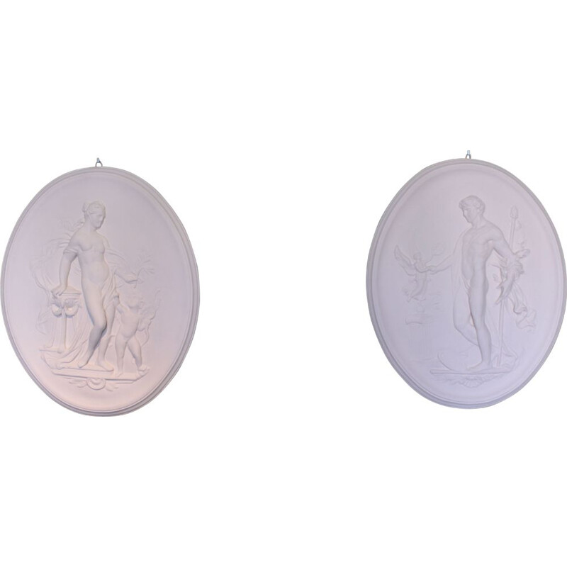 Pair of Vintage Bas-reliefs with mythological subjects Aphrodite and Adonis 1970s