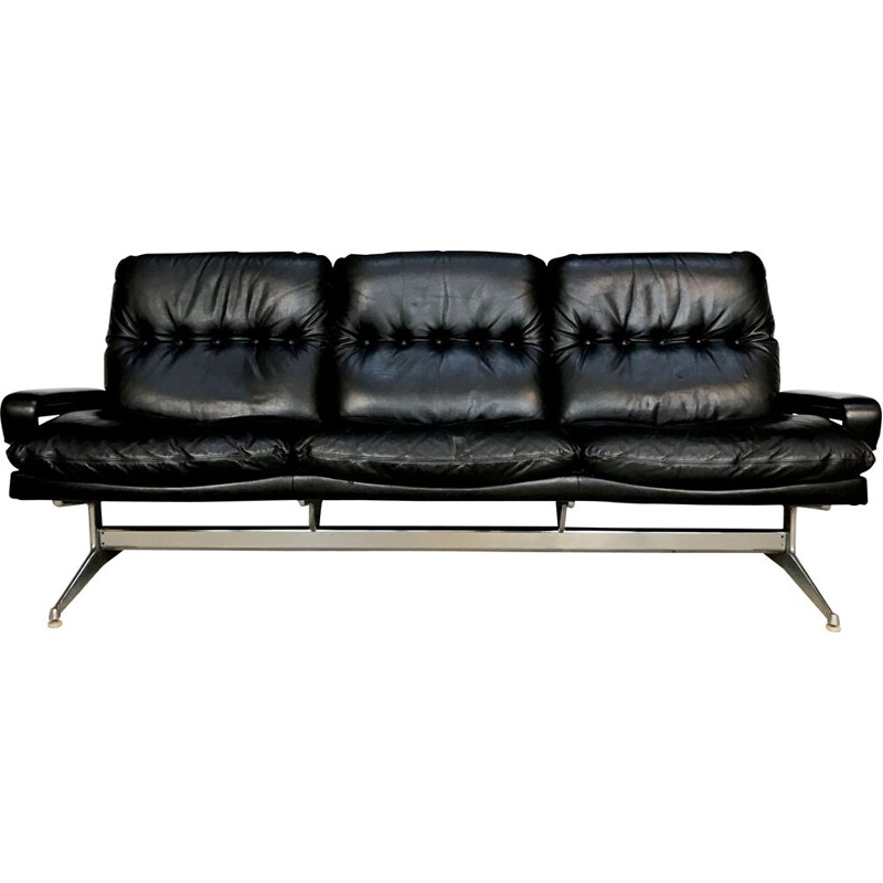 Vintage 'King' Leather 3-Seater Sofa by André Vandenbeuck for Strässle, 1960s