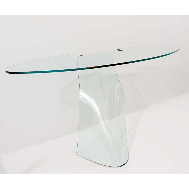 Vintage 'Dama' bent glass console by Makio Hasuike for FIAM, Italy