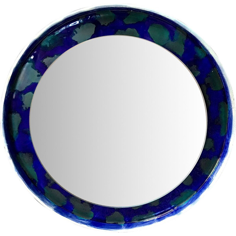 Vintage round ceramic wall mirror, Germany 1960