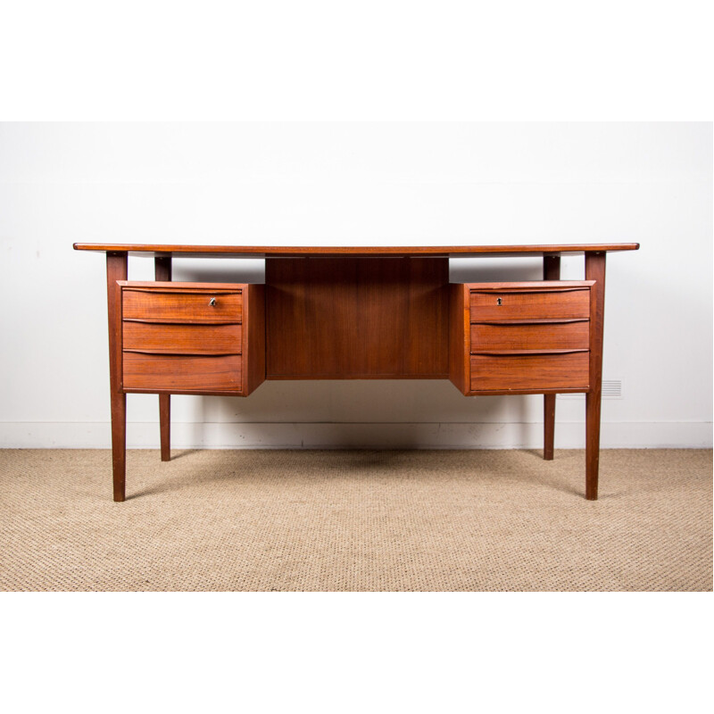 Grand bureau de Direction vintage double face, en Teck Peter Lovig Nielsen Danois 1960