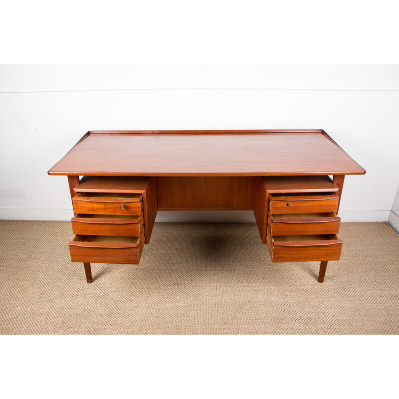 Large vintage double-sided executive desk, in Danish Teak Peter Lovig Nielsen 1960